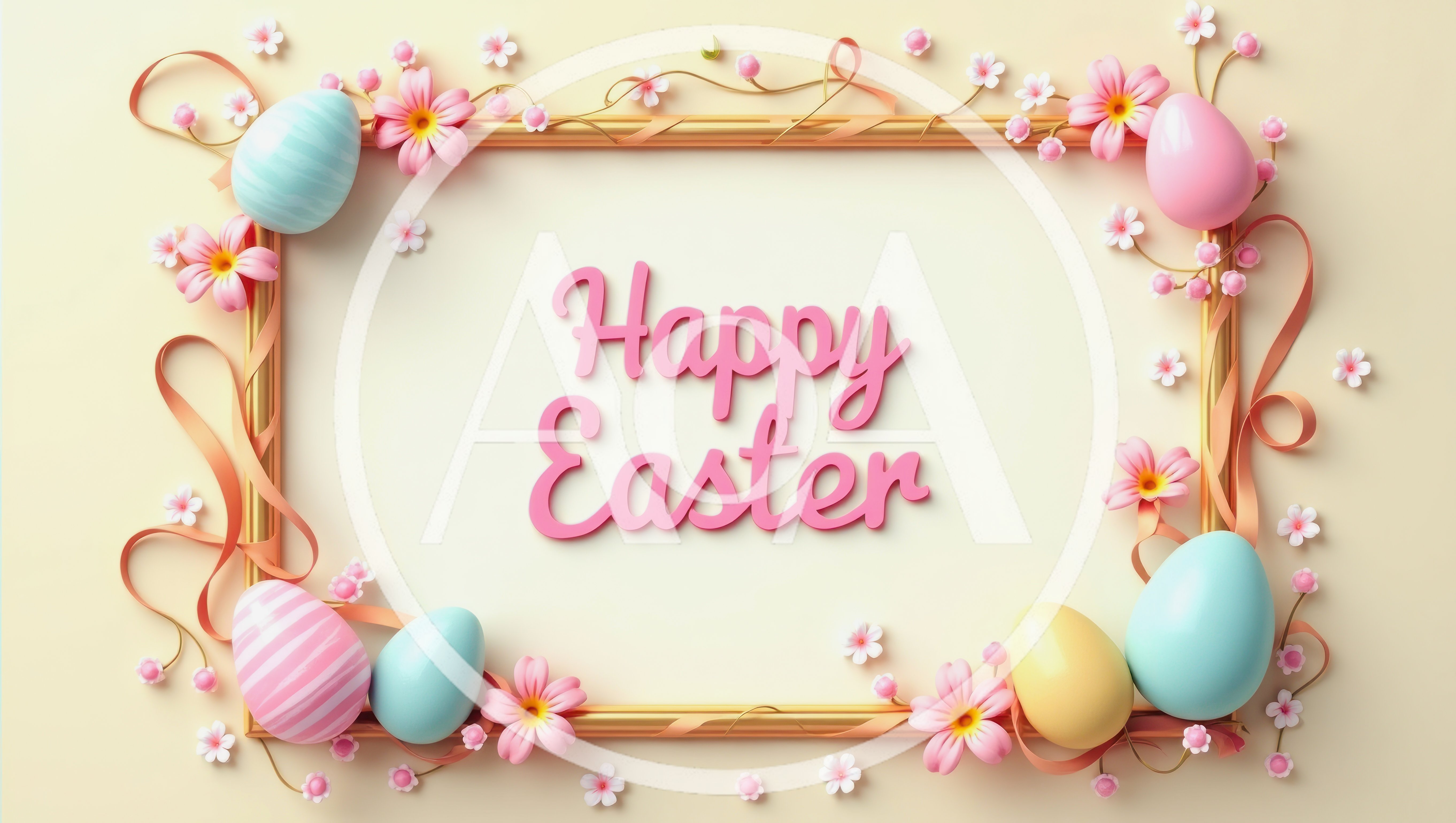Happy Easter Greeting Card With Decorative Eggs And Flowers