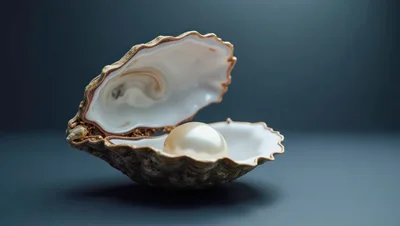 Open Oyster Shell With A Single Lustrous Pearl