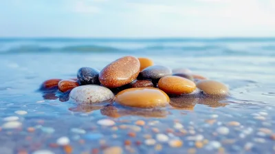 Smooth Colorful Pebbles Resting In Shallow Ocean Water
