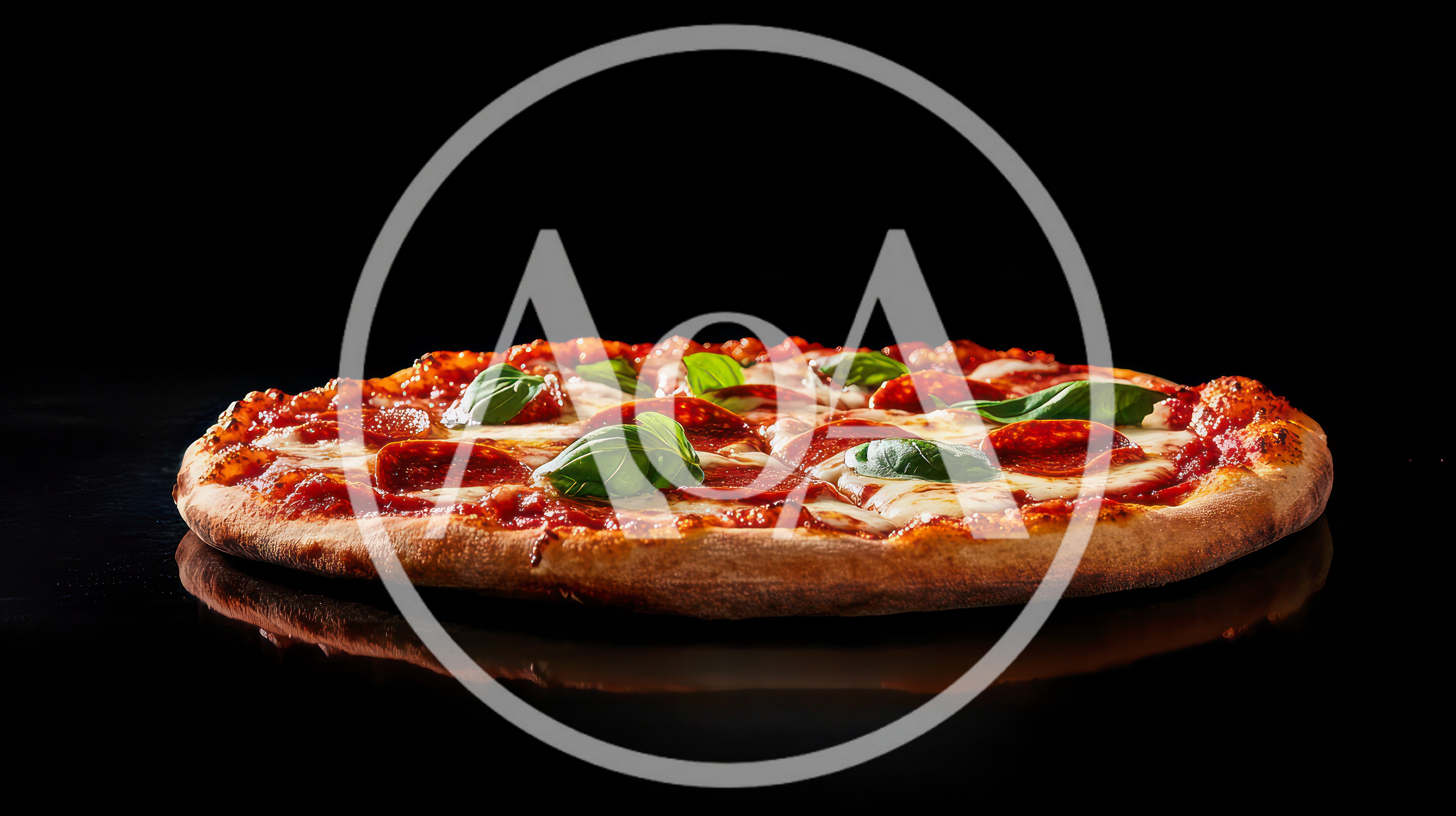 Fresh Pepperoni Pizza With Basil Leaves On Black Background
