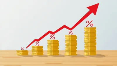 Rising Stacks Of Gold Coins With Percentage Symbols