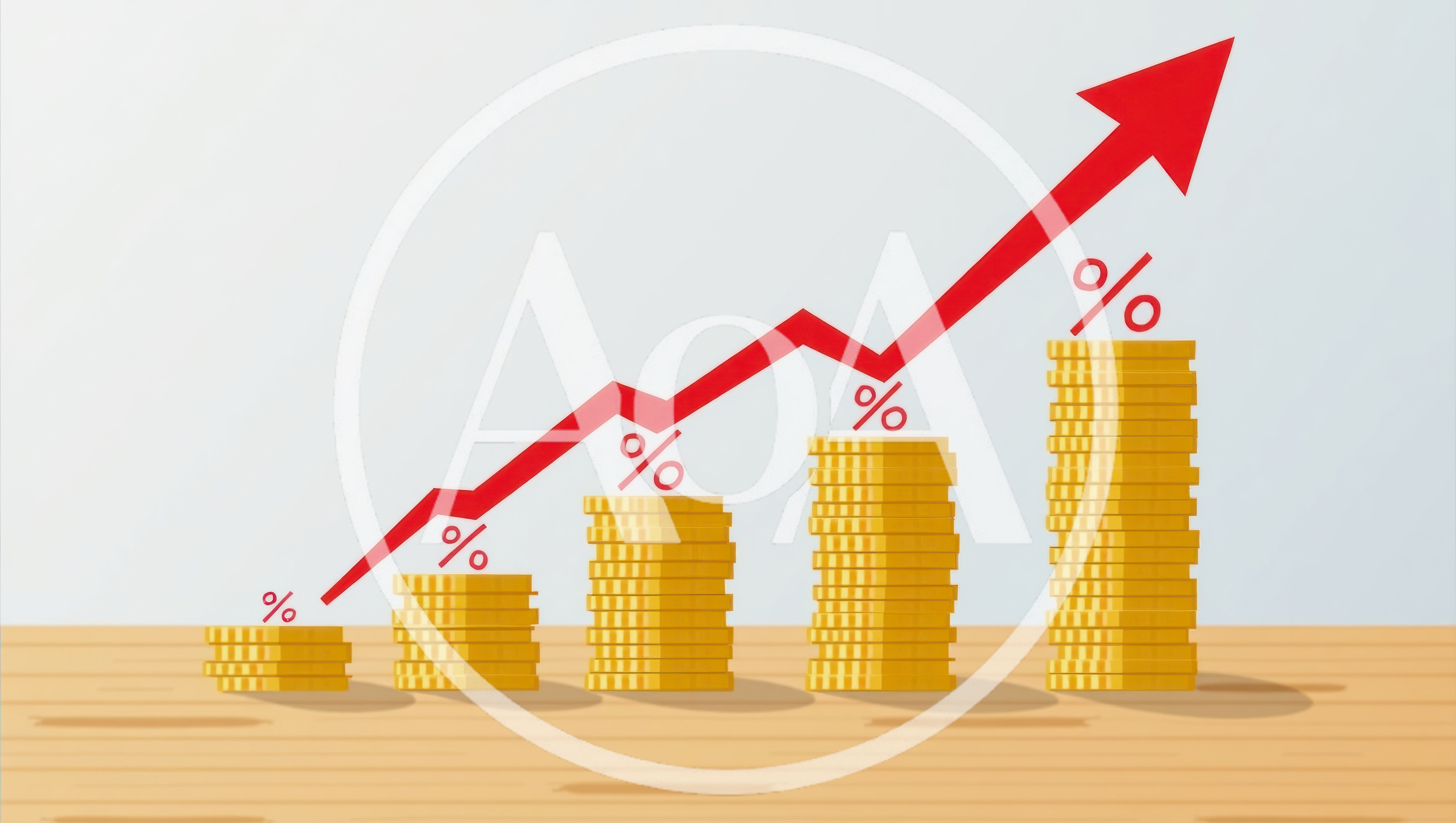 Rising Stacks Of Gold Coins With Percentage Symbols