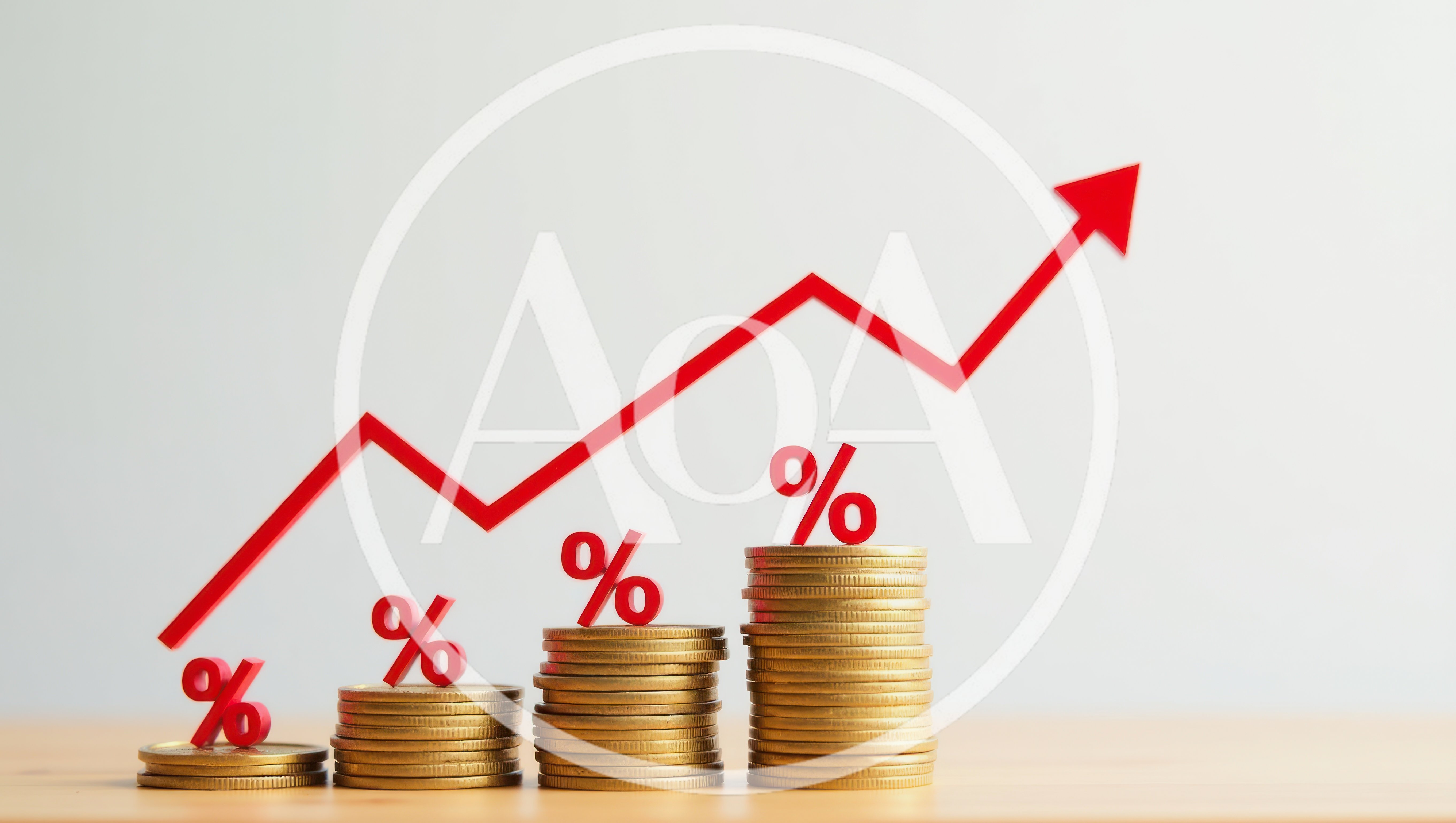 Rising Interest Rates Concept With Gold Coins And Percent Signs