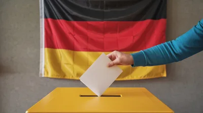 Person Casting A Vote In A German Election