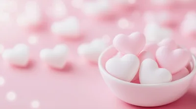 Pink And White Heart Shaped Candies In A Bowl