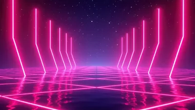 Neon Pink Glowing Geometric Tunnel In Digital Space