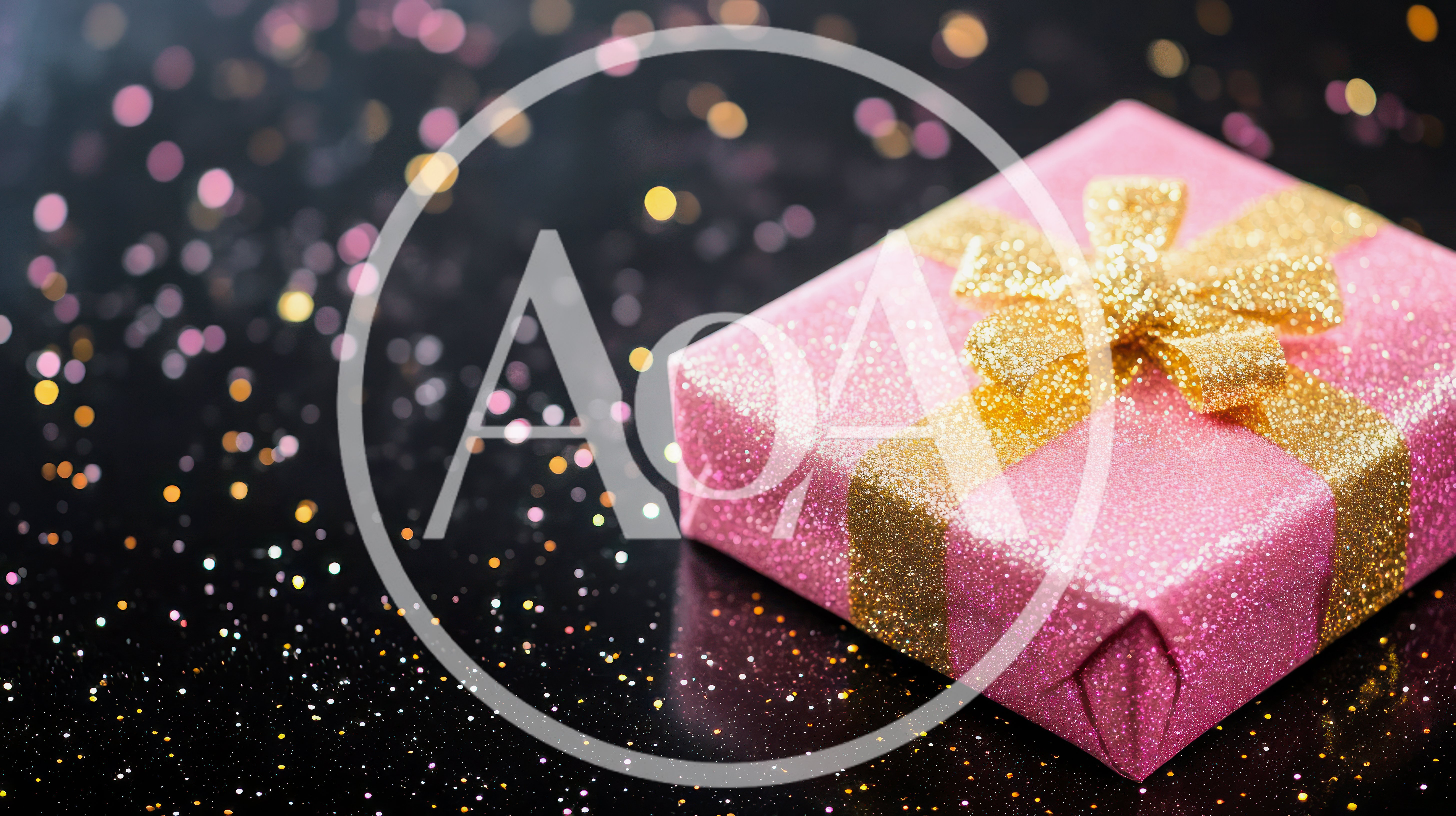 Pink Glitter Gift Box With Gold Ribbon