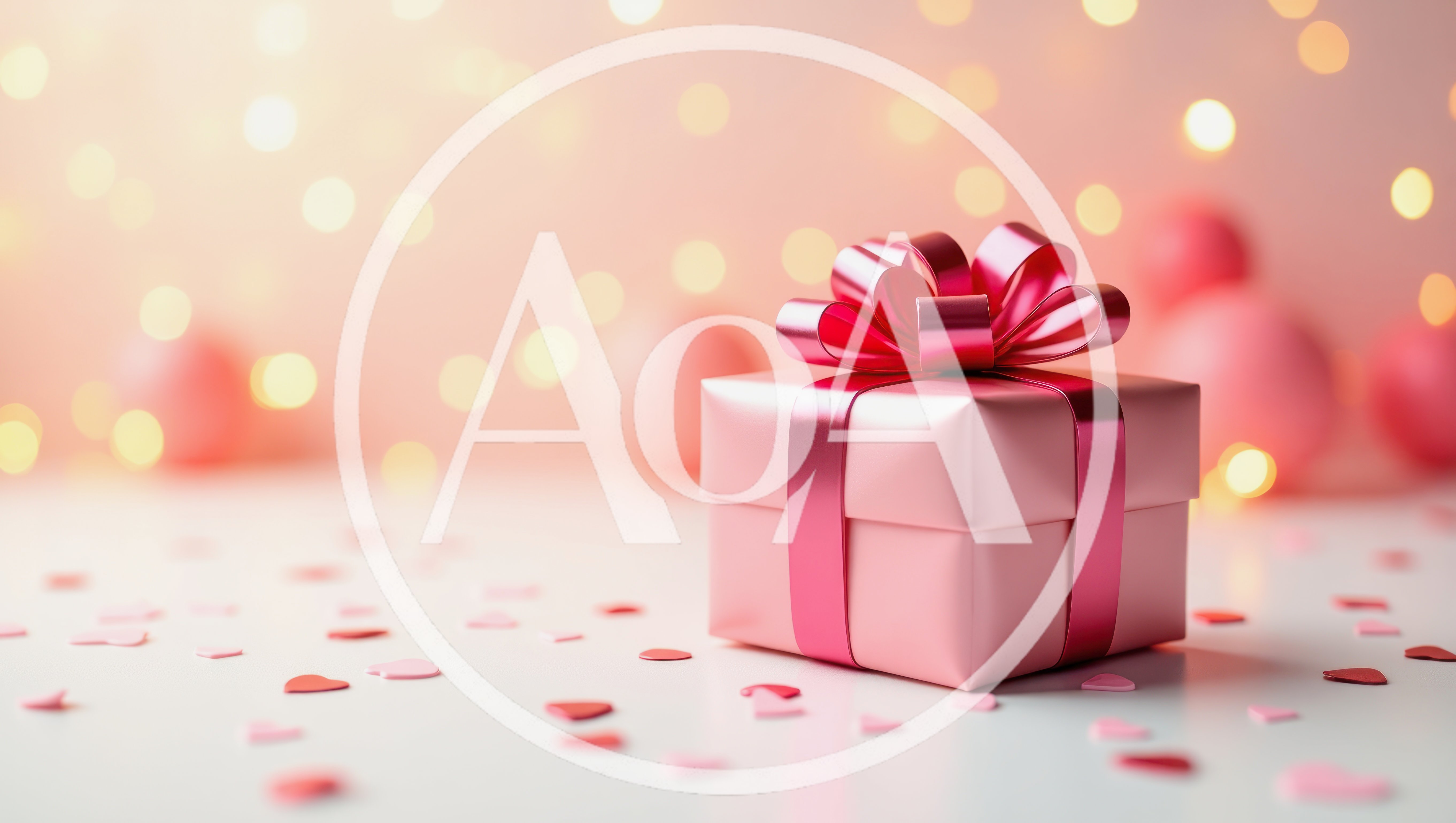 Pink Gift Box With Ribbon And Heart Confetti
