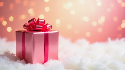 Pink Gift Box on White Furry Surface