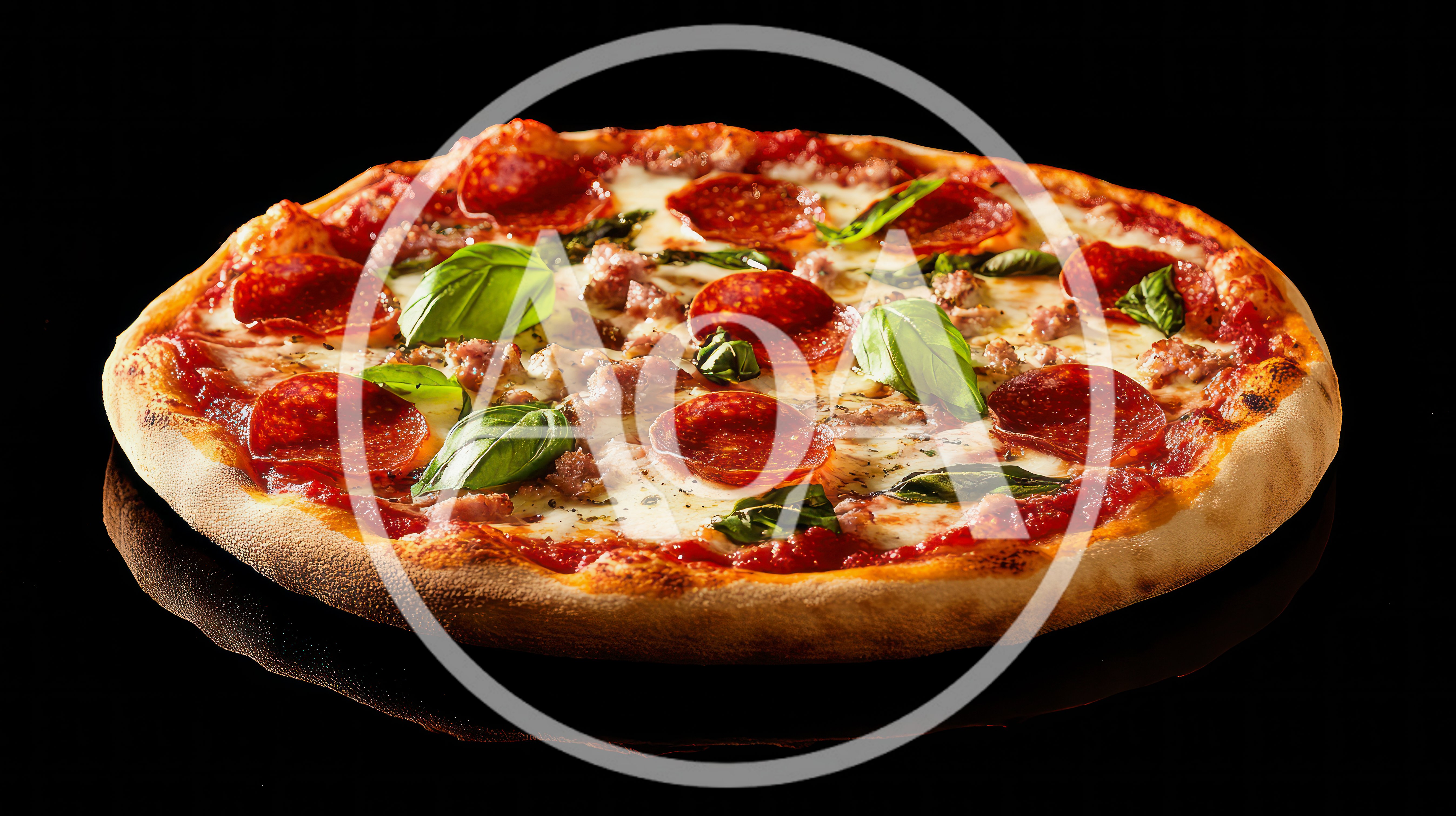 Fresh Pepperoni Pizza With Basil Leaves