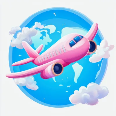 Cartoon Pink Airplane Flying Over A Stylized World Map