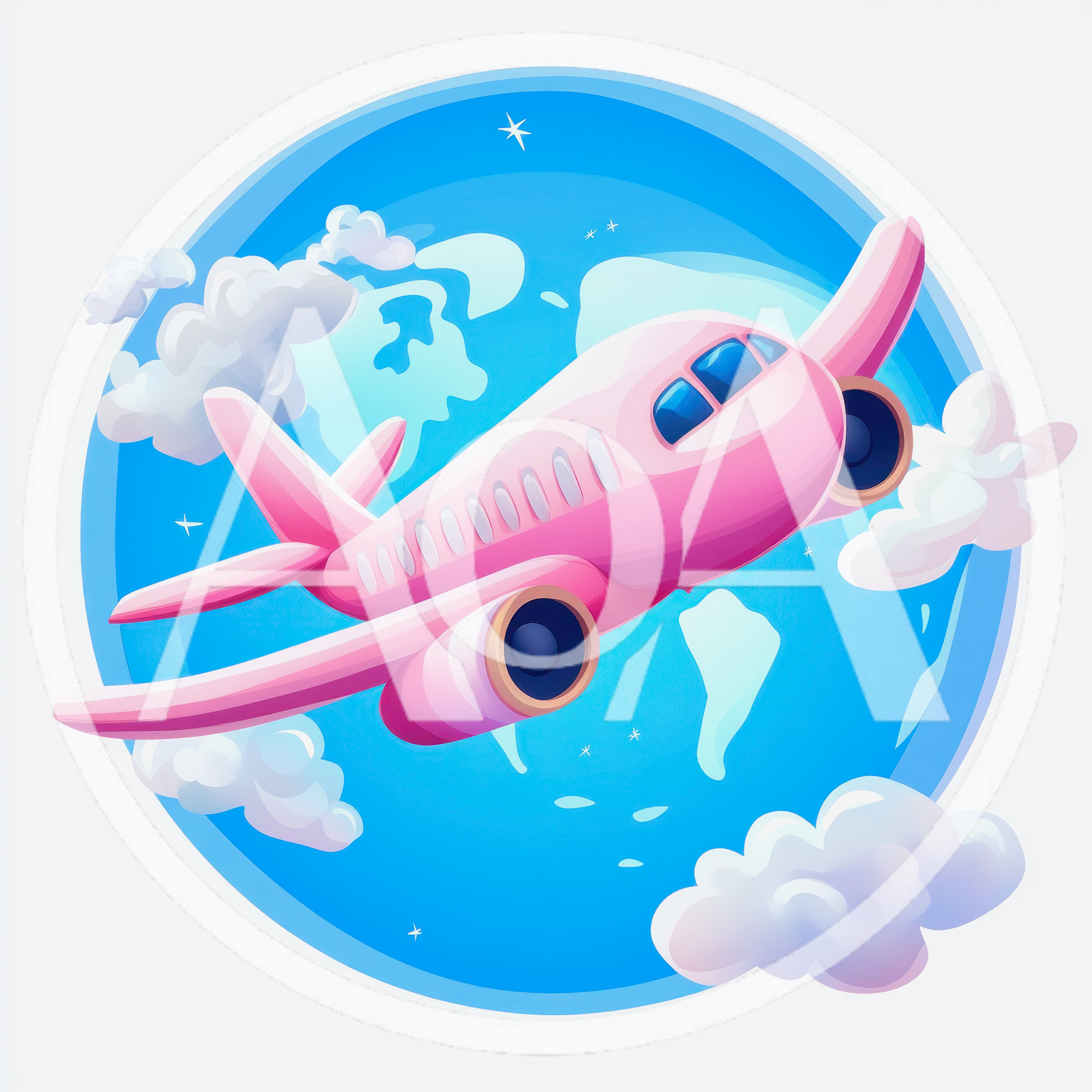 Cartoon Pink Airplane Flying Over A Stylized World Map