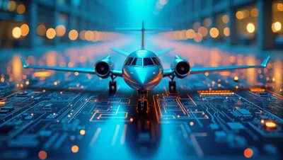 Private Jet Concept On Digital Circuit Board Runway