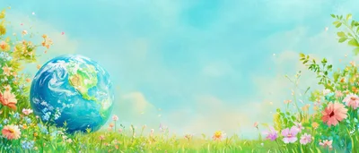 Watercolor Illustration Of Earth In A Spring Meadow