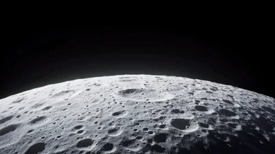 Cinematic View Of The Moon Surface From Space