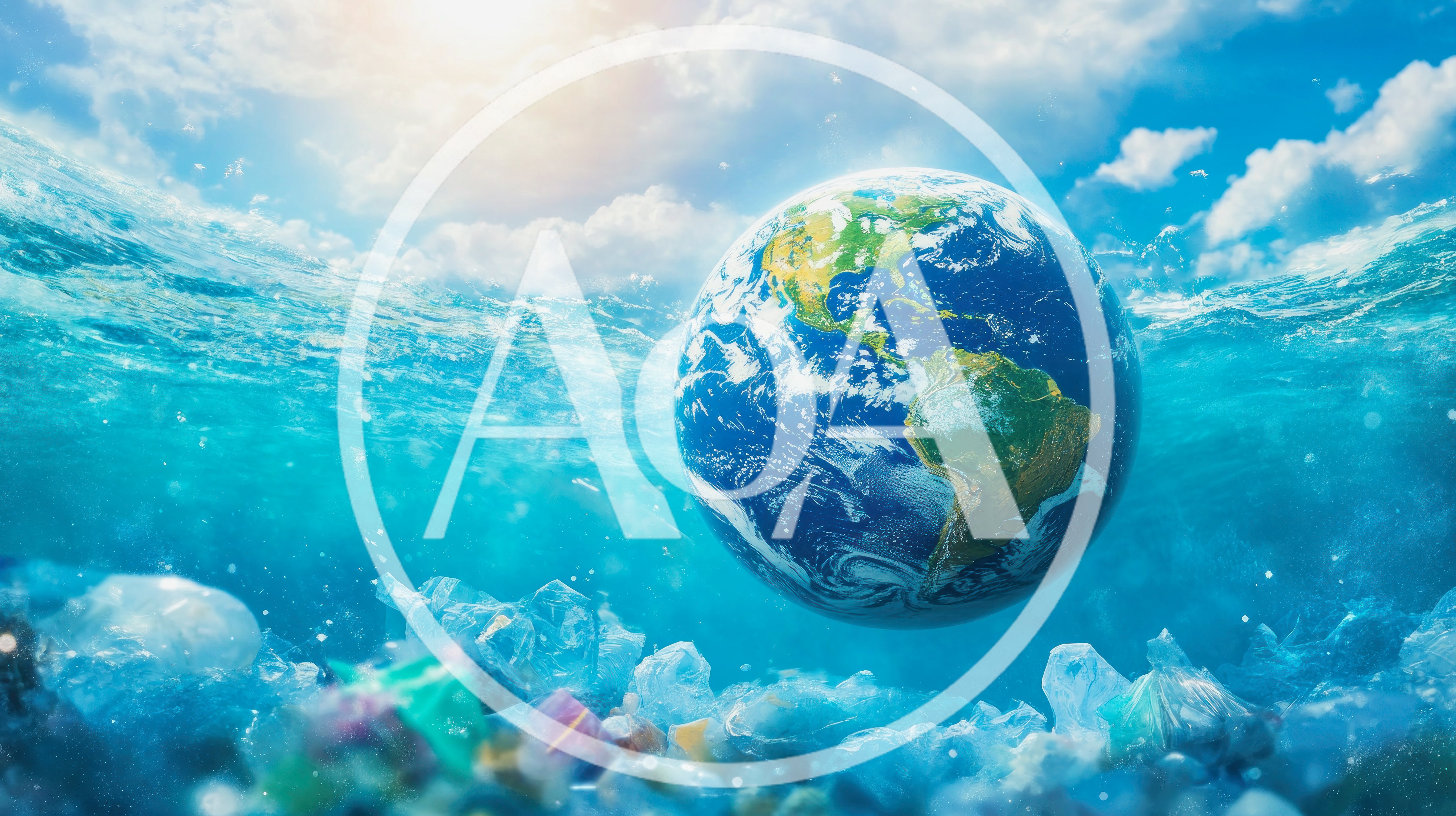 Planet Earth Floating Above Ocean Plastic Pollution