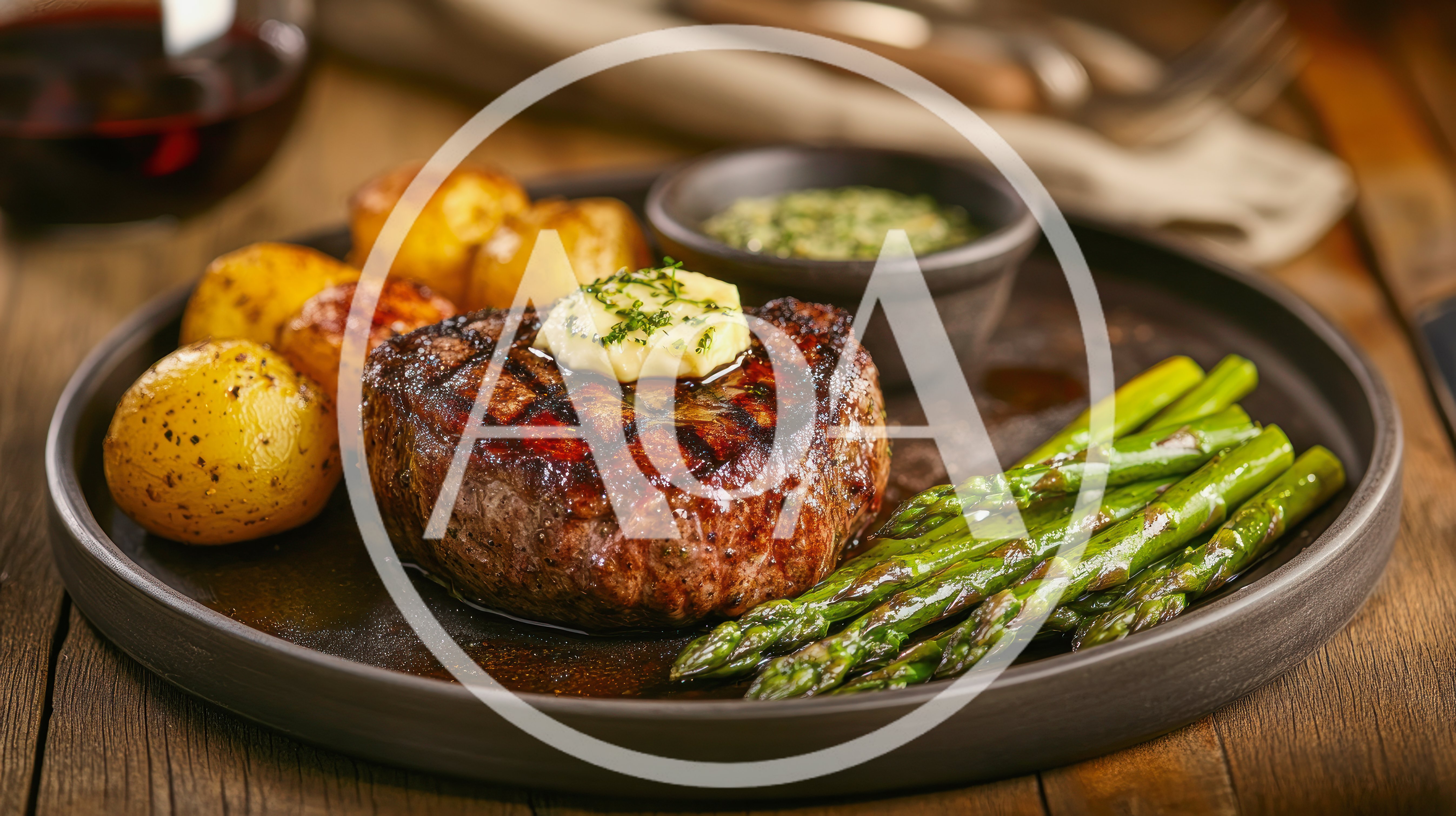 Grilled Beef Steak With Roasted Potatoes And Asparagus