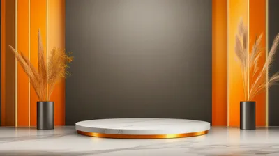 Minimalist Marble Product Display Podium With Decorative Grass