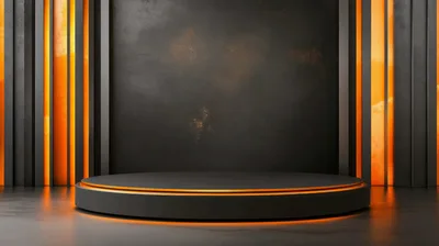 Empty Circular Podium With Orange Glowing Accents
