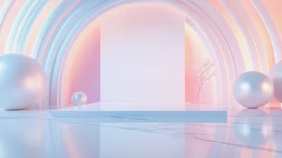 Minimalist 3D Podium With Abstract Spheres