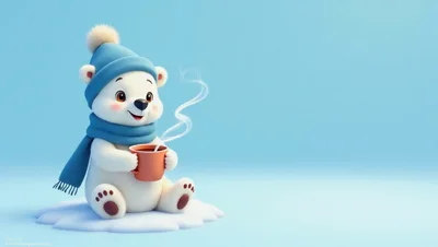Cute Polar Bear Cub Holding A Warm Mug