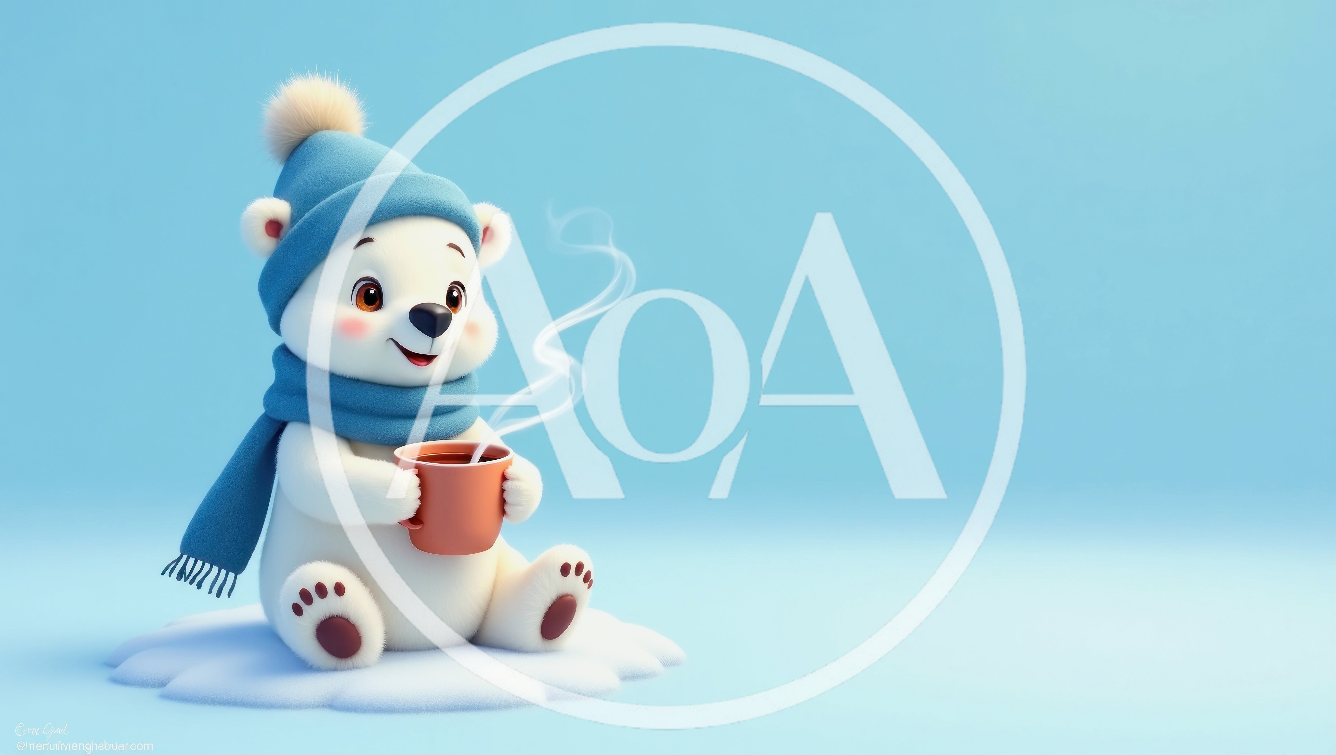 Cute Polar Bear Cub Holding A Warm Mug