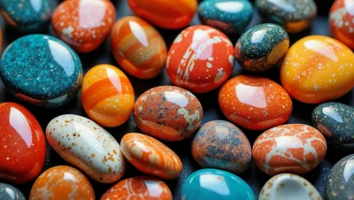 Collection Of Polished Colorful Gemstones And Pebbles
