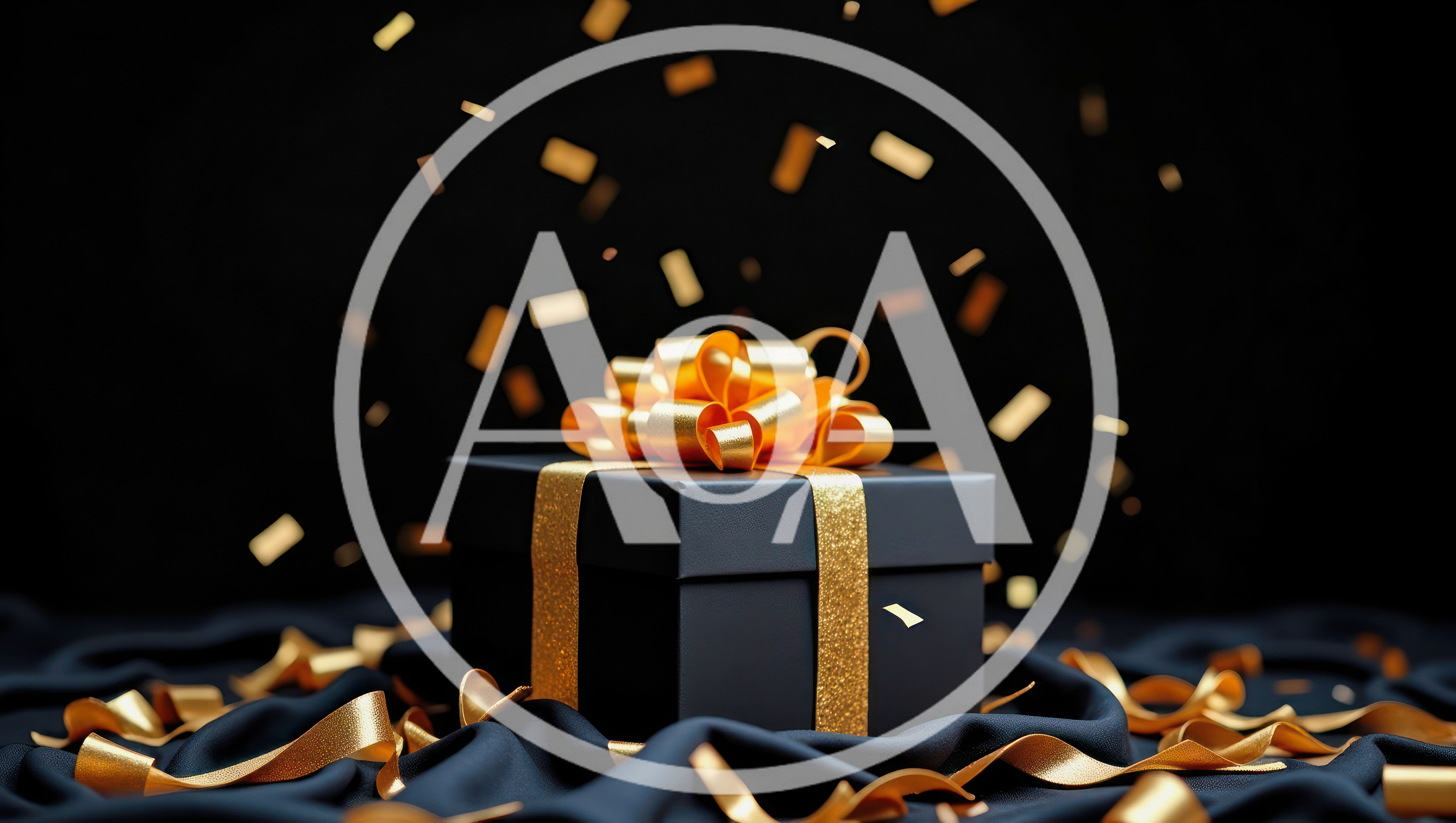 Black Gift Box With Gold Ribbon And Confetti
