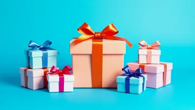 Group of Colorful Gift Boxes on Blue Background