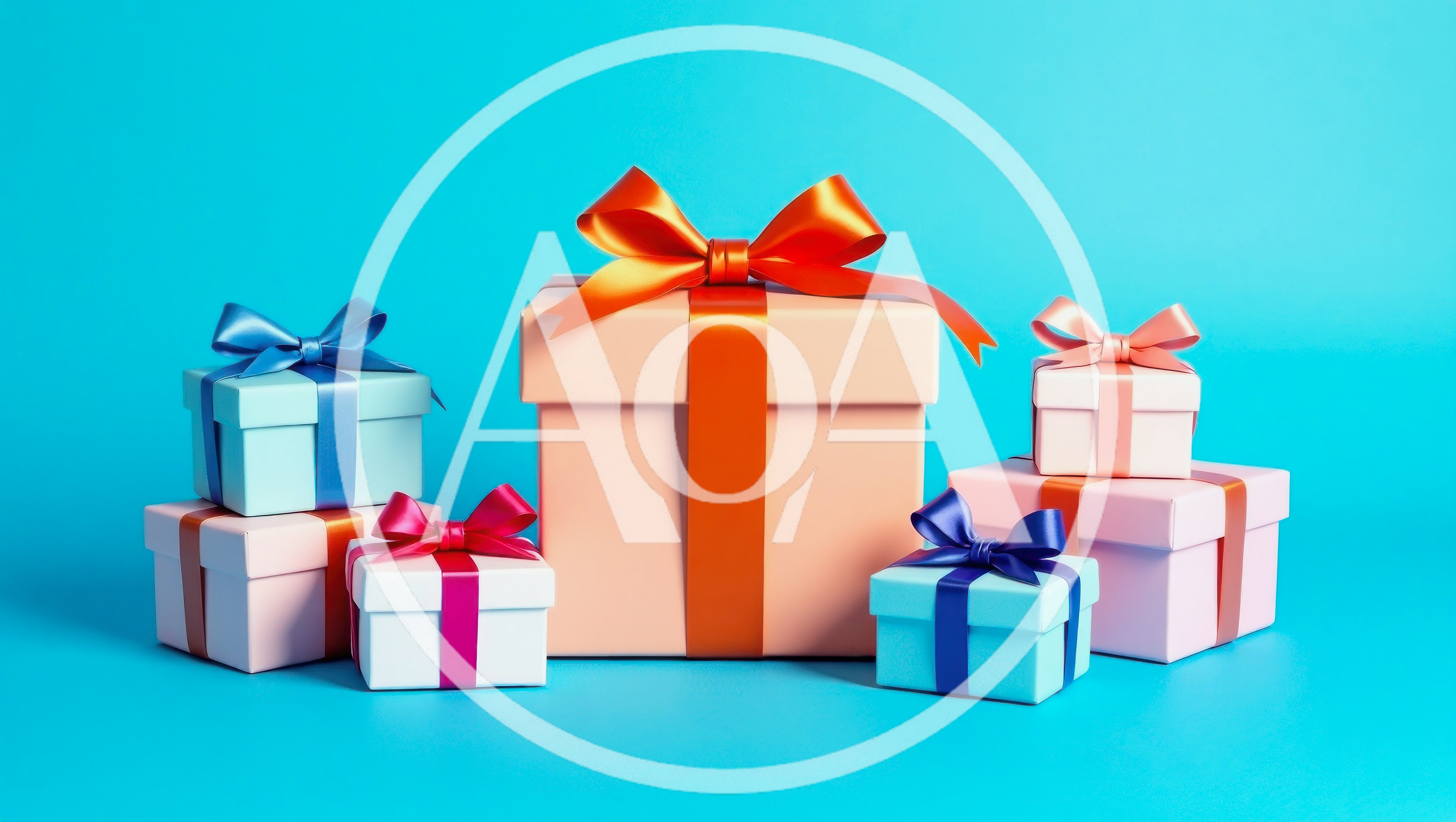 Group of Colorful Gift Boxes on Blue Background