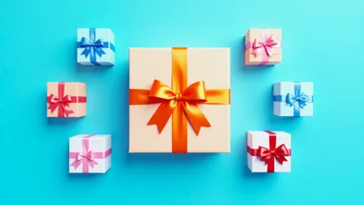 Top View Of Assorted Gift Boxes On Blue Background