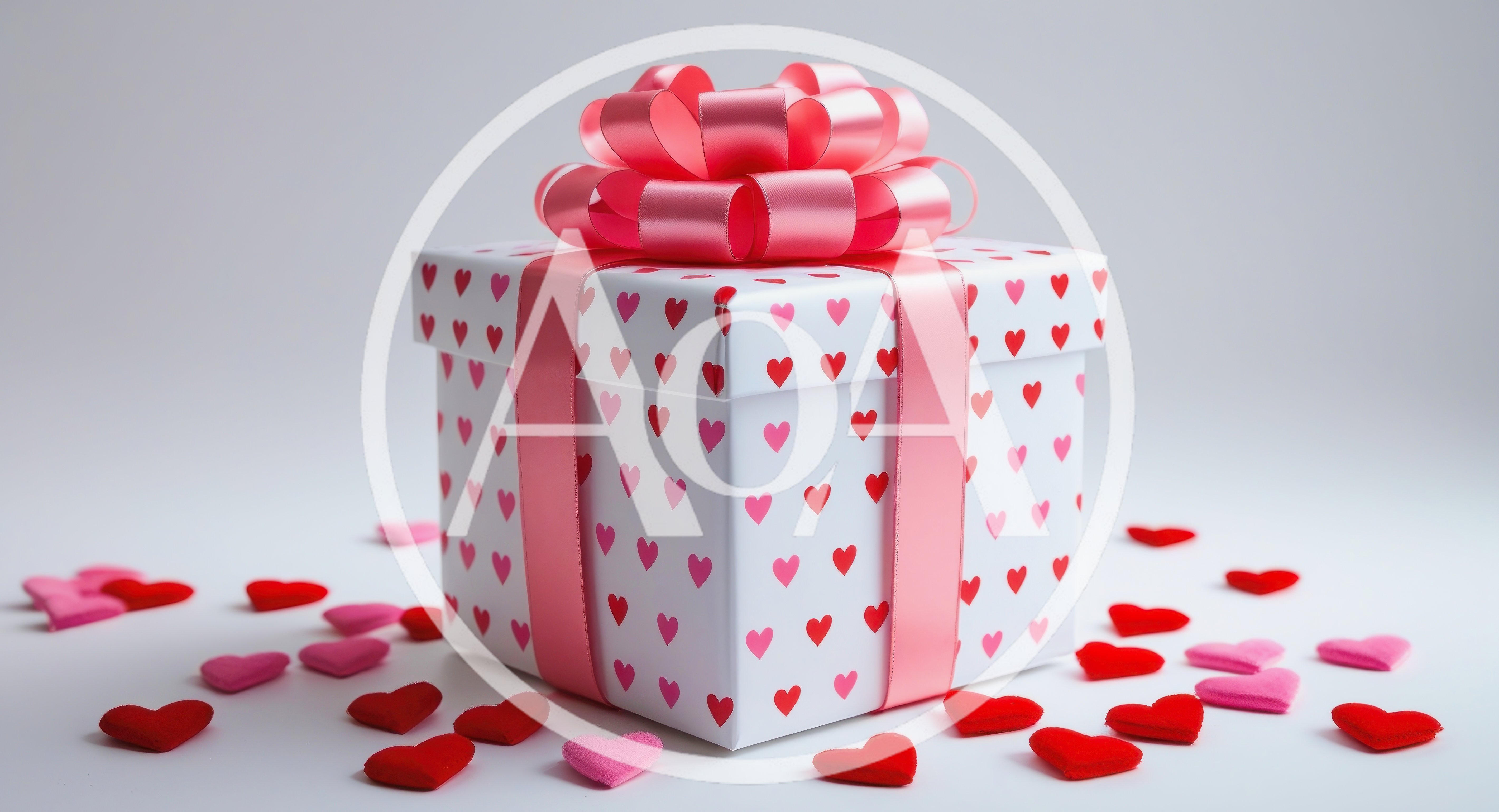 Gift Box With Heart Pattern And Pink Ribbon