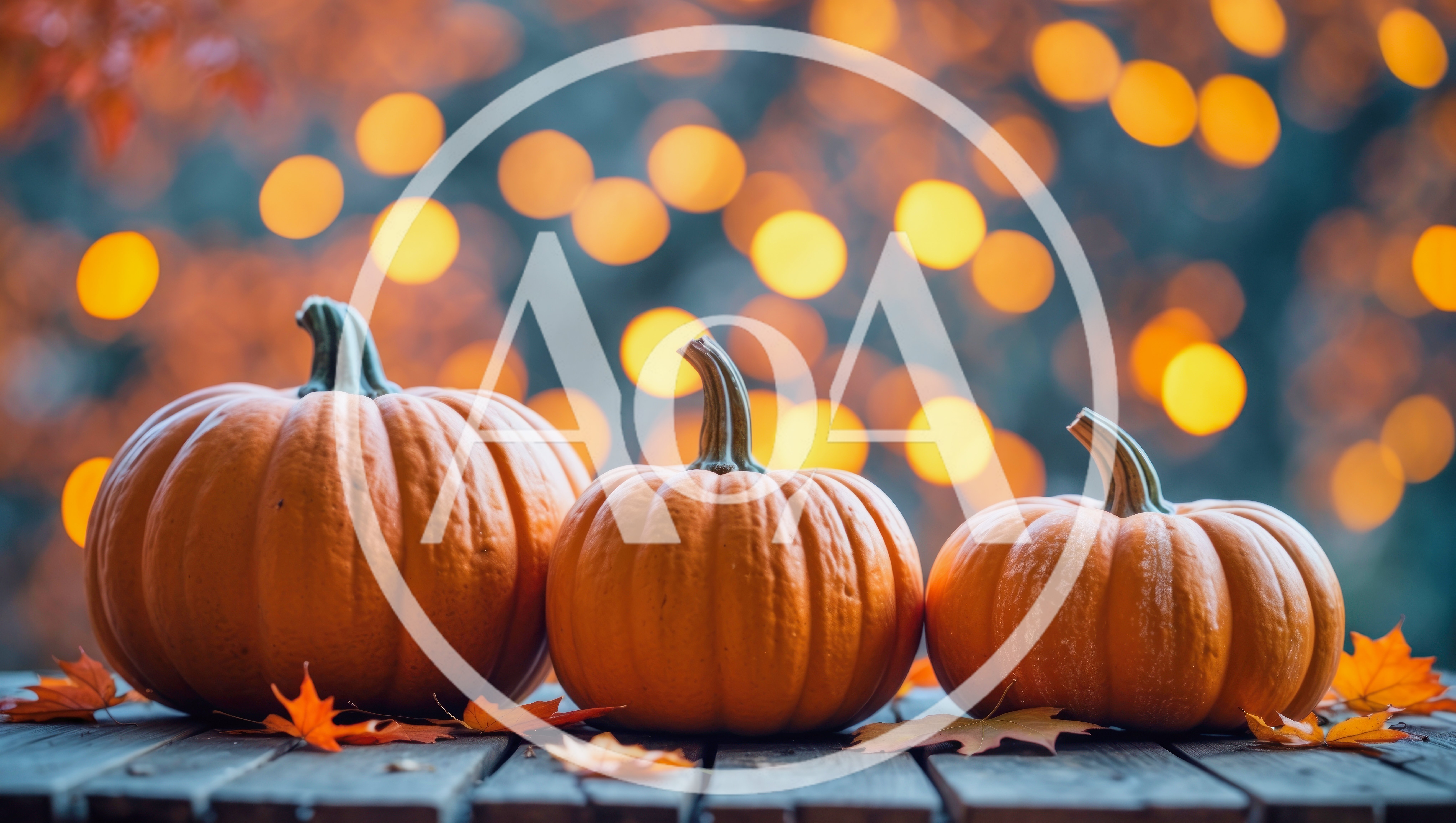 Three Orange Pumpkins On A Wooden Table