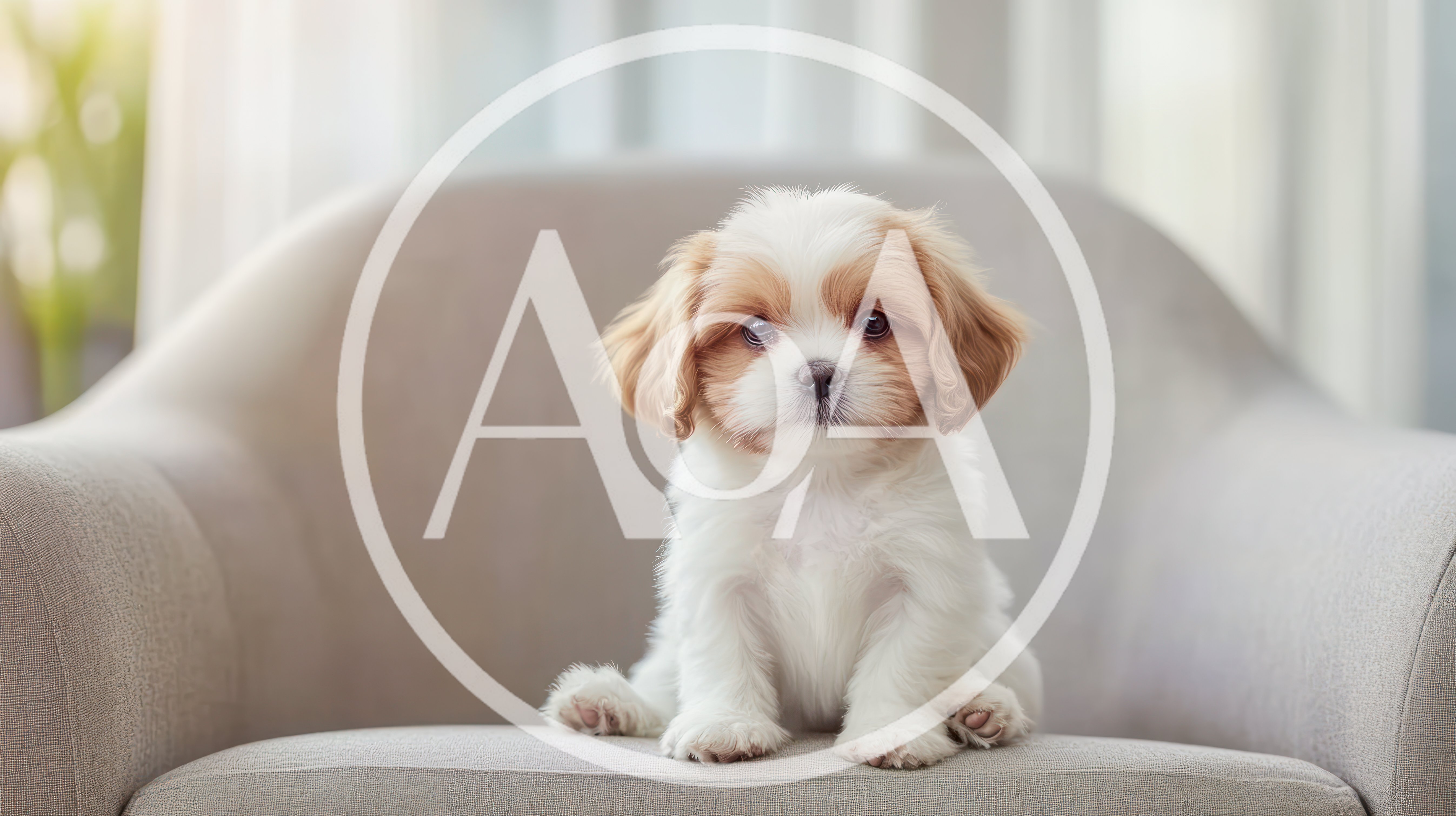 Adorable Shih Tzu Puppy Sitting On A Soft Armchair