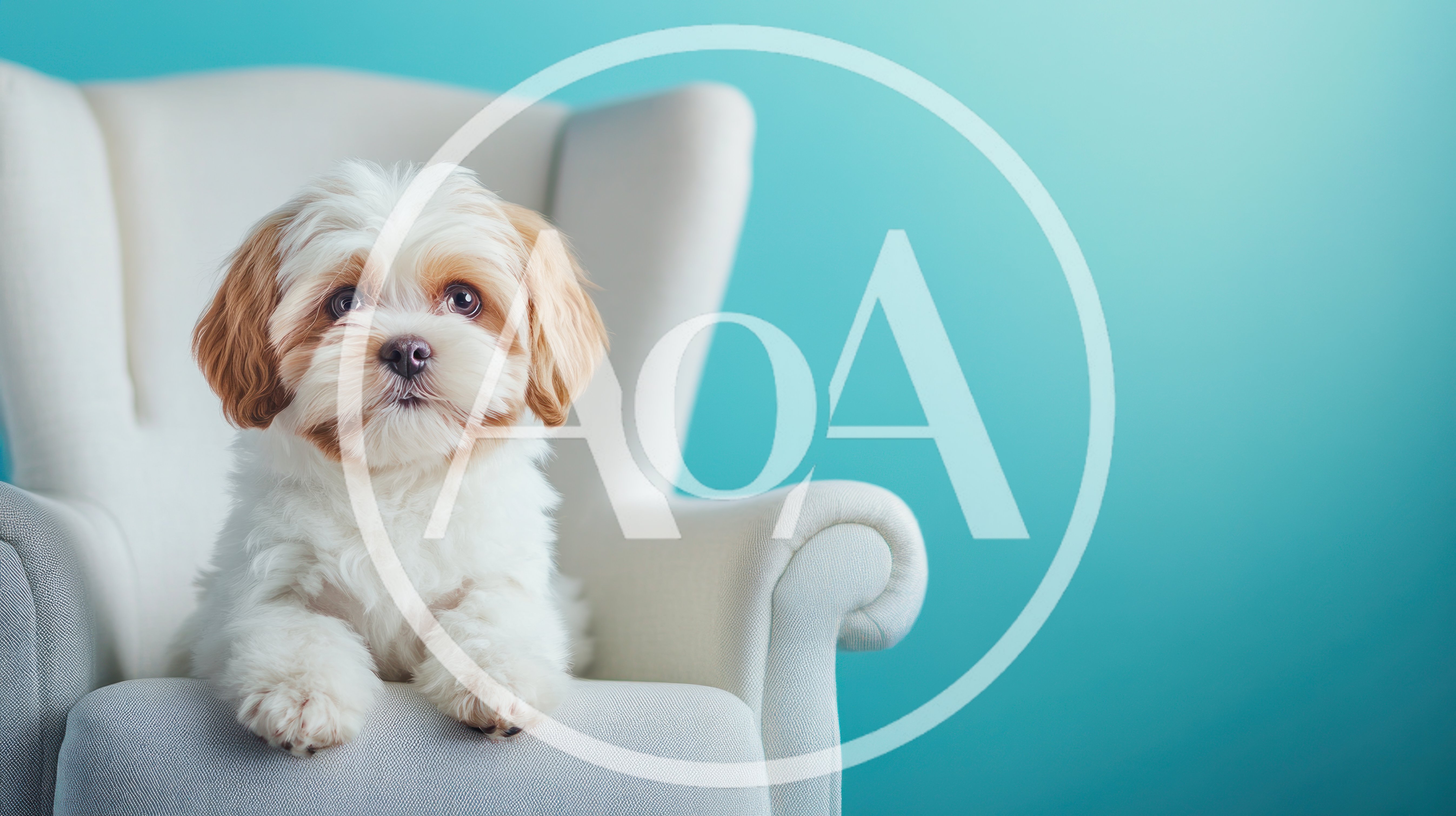 Small Puppy Sitting On A White Armchair