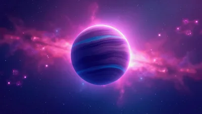Glowing Gas Giant Planet In Deep Space Nebula