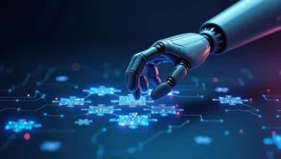 Robotic Hand Interacting With Digital Puzzle Pieces