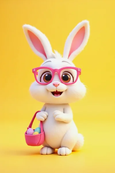 Cute White Easter Bunny Wearing Pink Glasses
