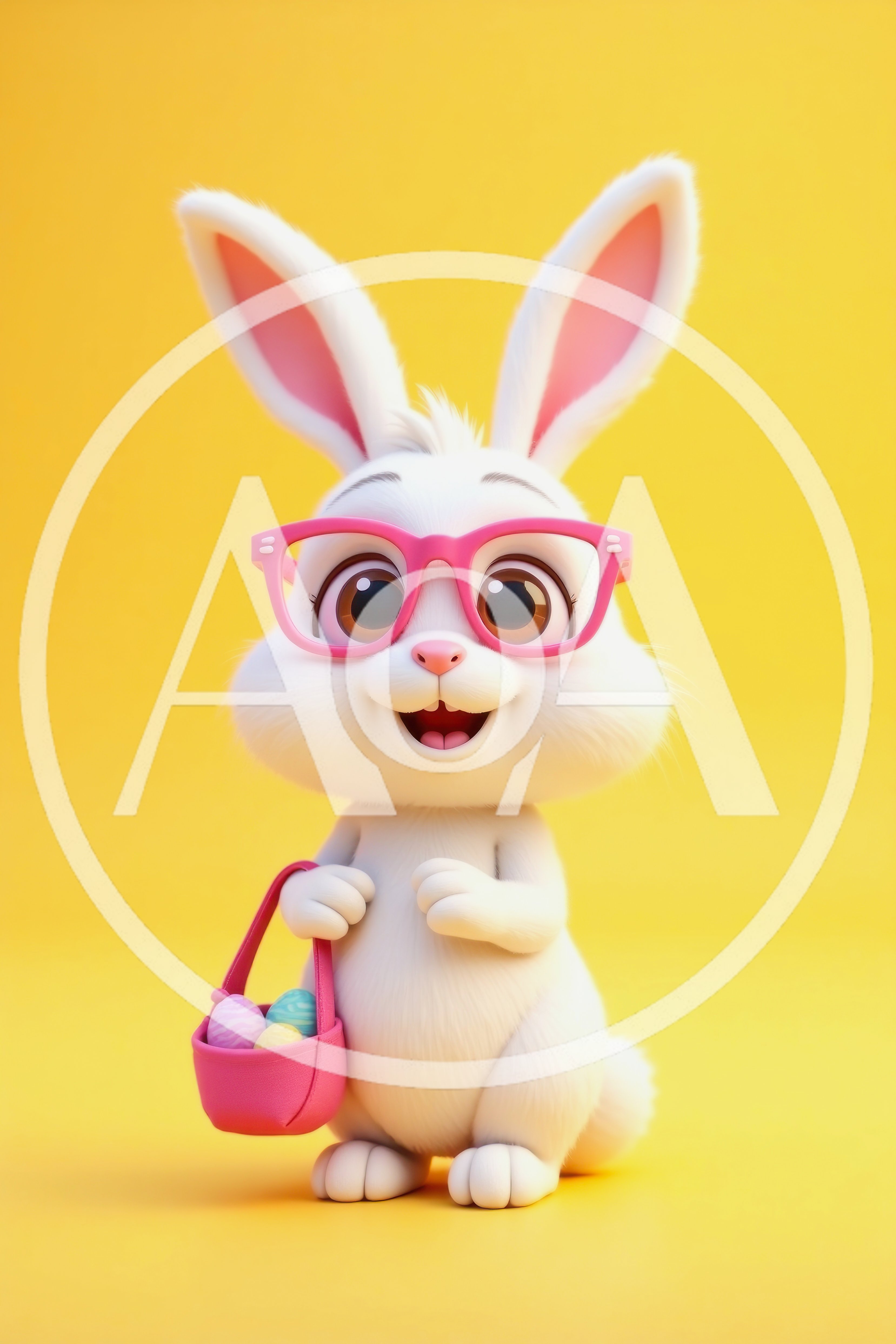 Cute White Easter Bunny Wearing Pink Glasses