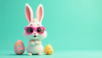 Cute White Easter Bunny Wearing Pink Sunglasses