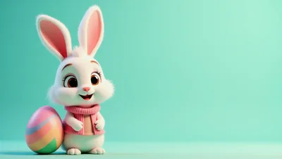 Cute Cartoon Easter Bunny With Colorful Egg