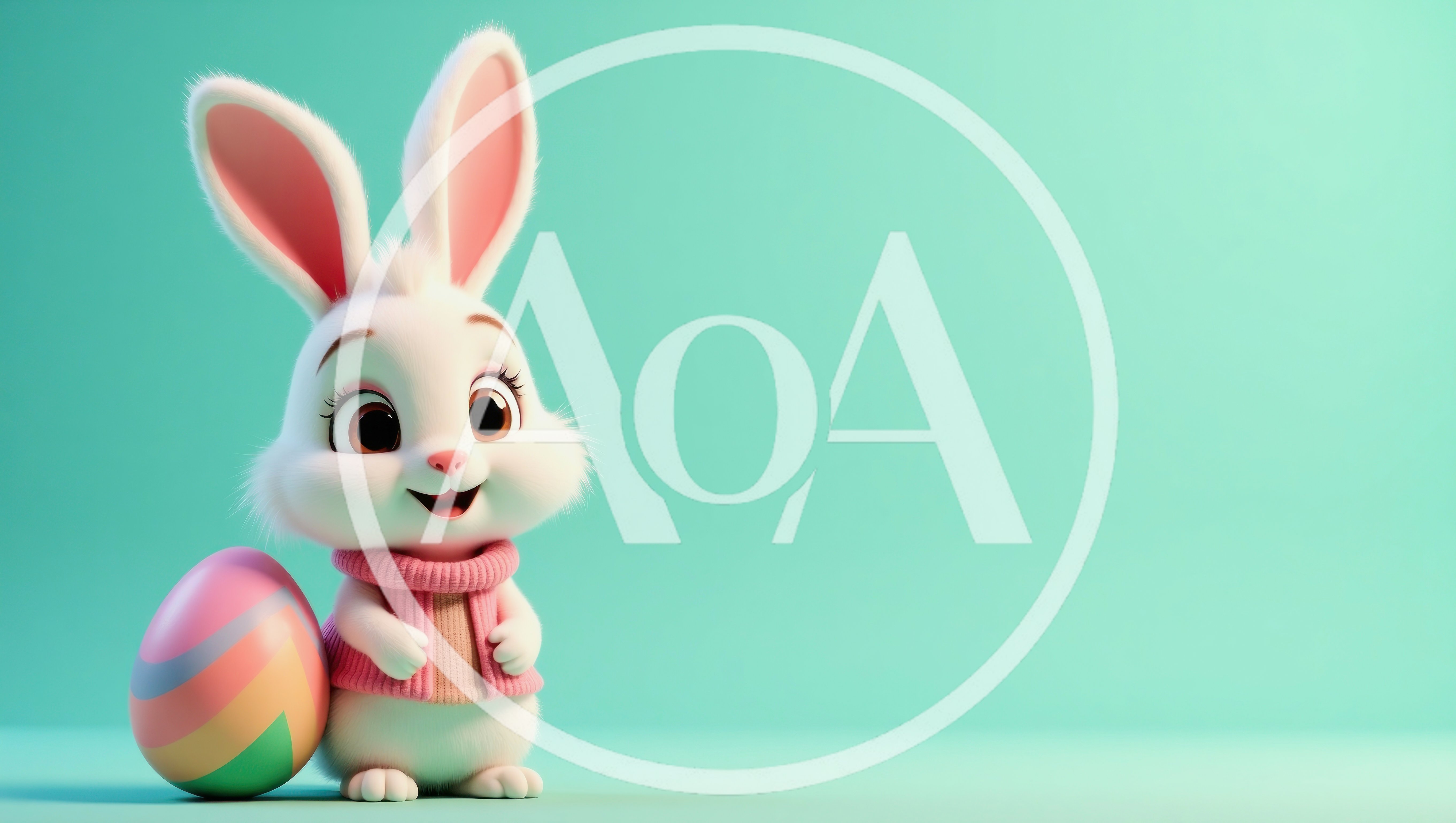 Cute Cartoon Easter Bunny With Colorful Egg