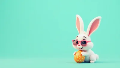 Cute Easter Bunny Wearing Pink Sunglasses Holding Egg