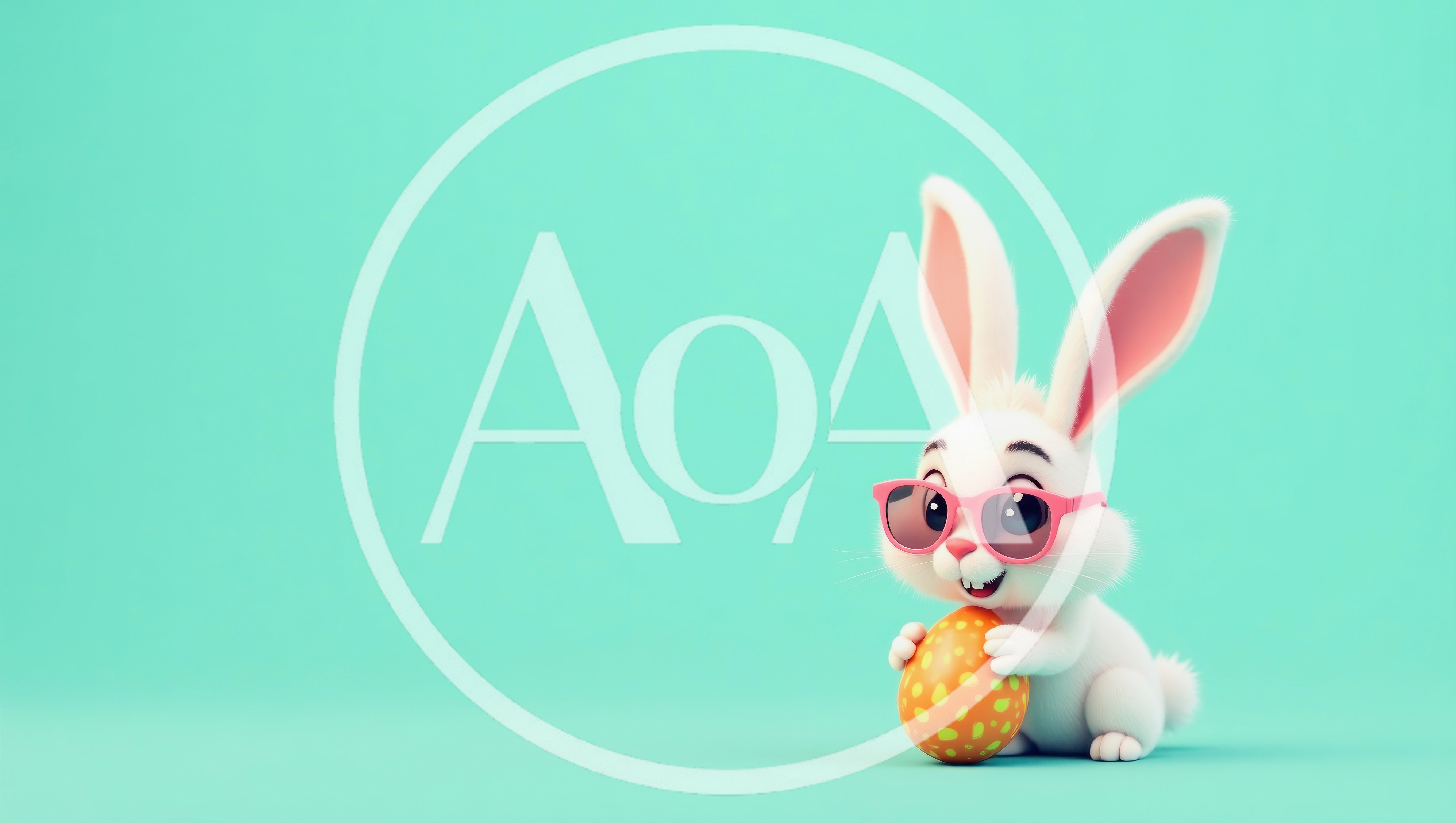 Cute Easter Bunny Wearing Pink Sunglasses Holding Egg