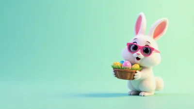 Cute Easter Bunny Holding A Basket Of Colorful Eggs