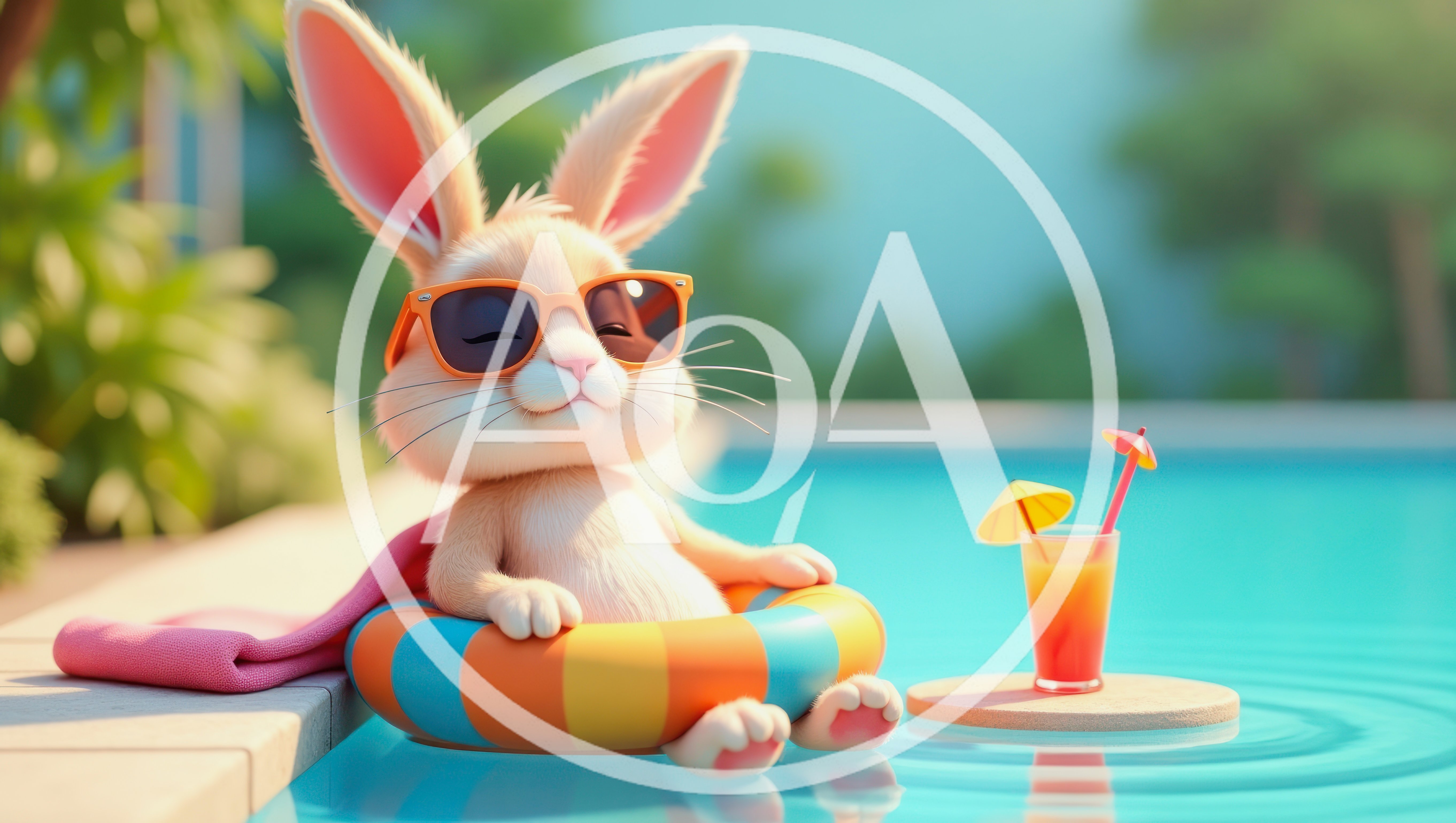 Cute Bunny Relaxing In A Swimming Pool