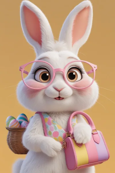 Cute Easter Bunny Wearing Glasses Holding A Handbag
