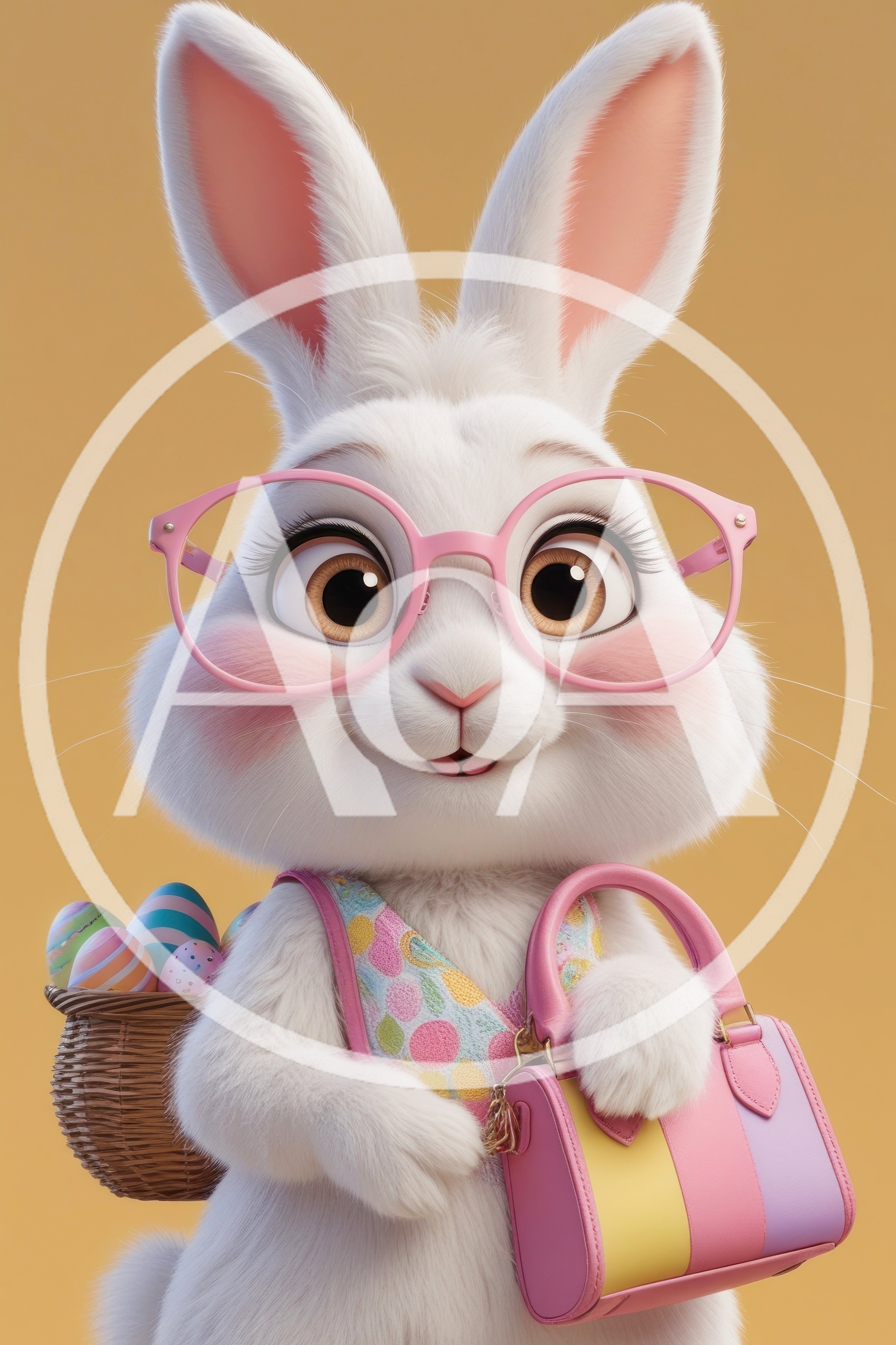 Cute Easter Bunny Wearing Glasses Holding A Handbag