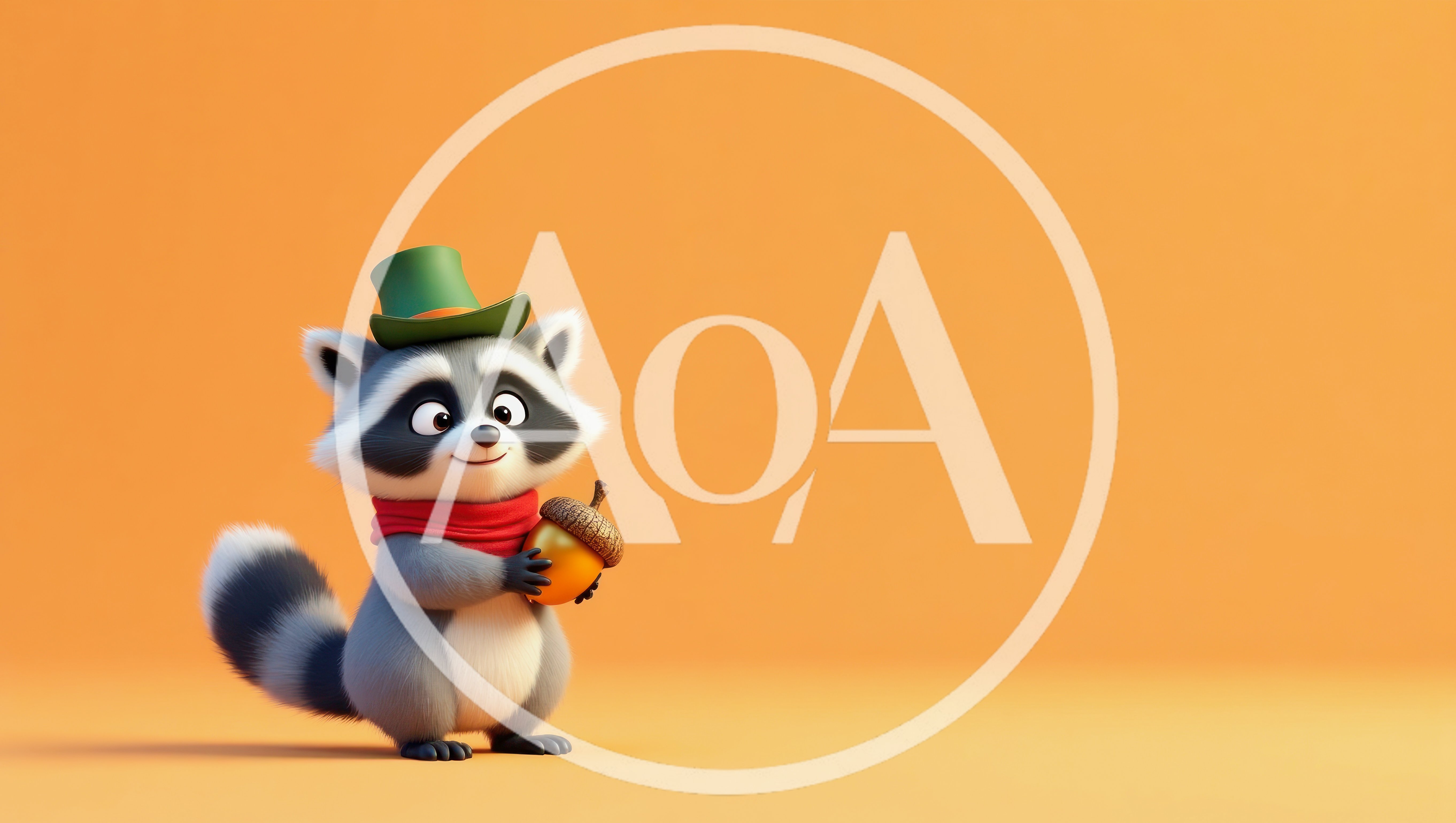 Cute Cartoon Raccoon Holding An Acorn