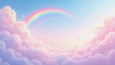 Dreamy Pastel Sky With Rainbow And Floating Stars
